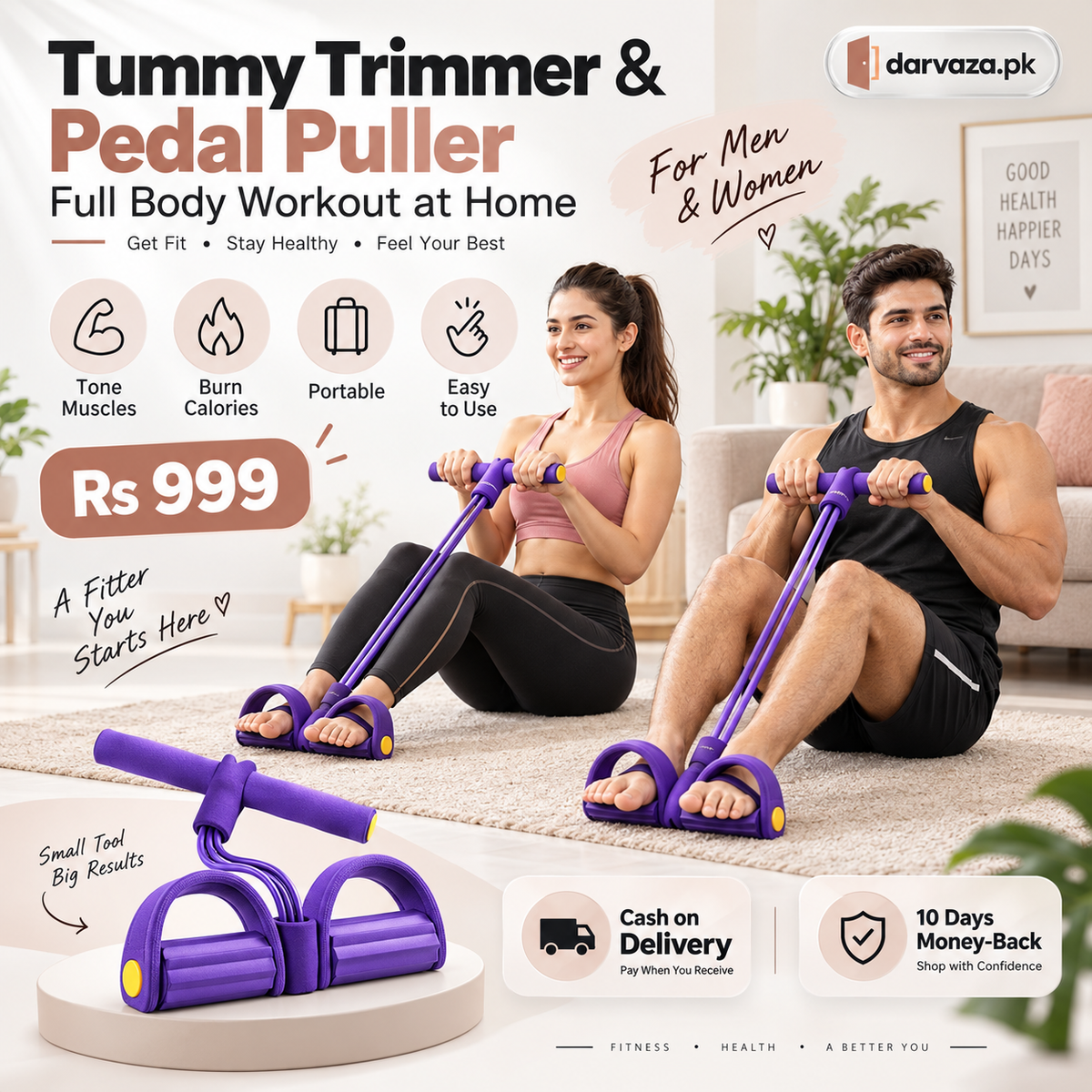4 Tube Heavy Duty Tummy Trimmer & Pedal Puller Fitness Exercise tool