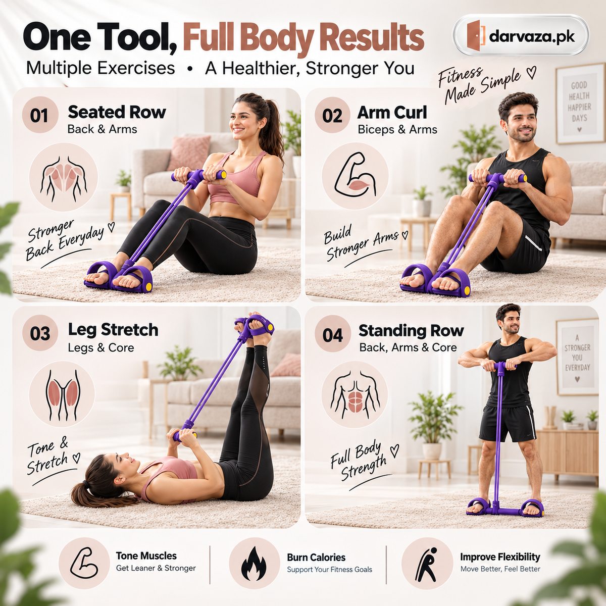 4 Tube Heavy Duty Tummy Trimmer & Pedal Puller Fitness Exercise tool
