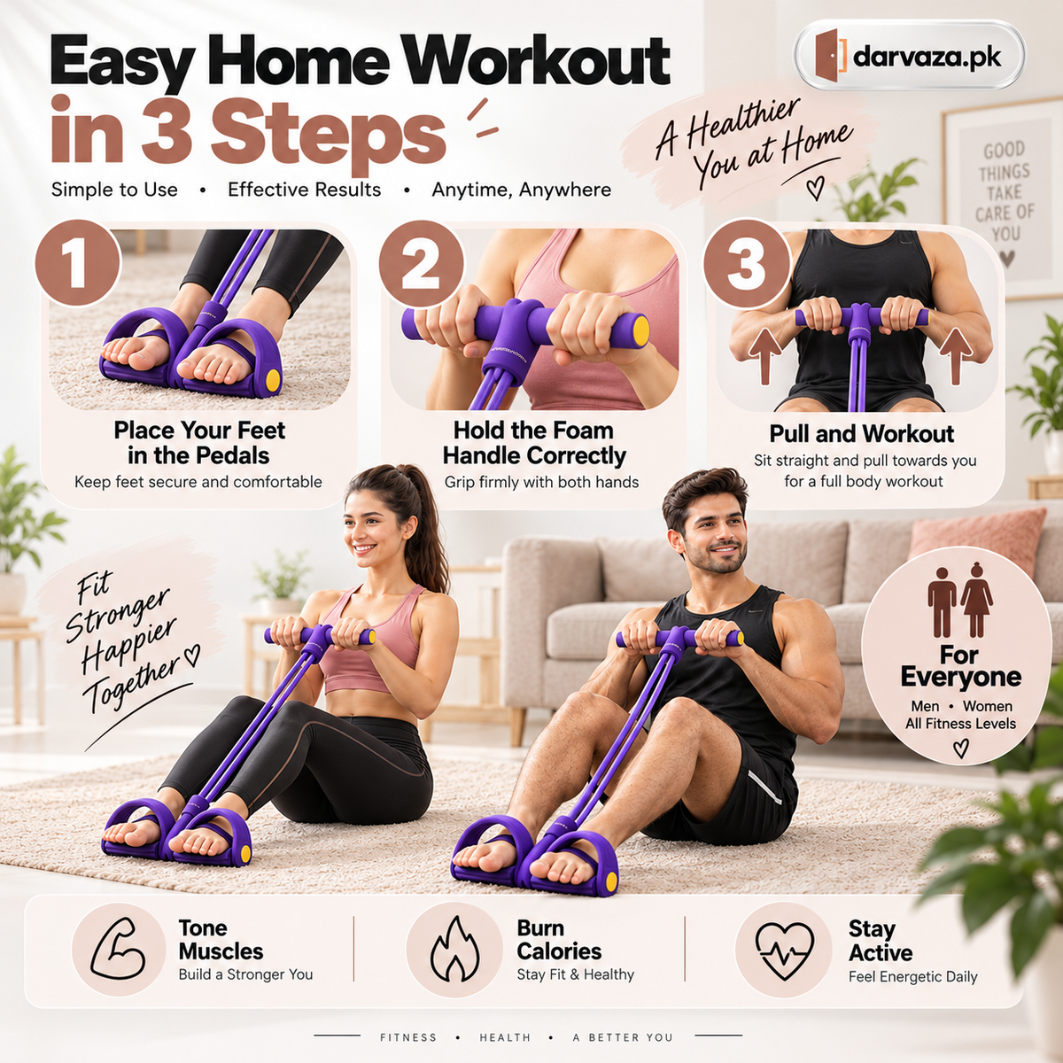 4 Tube Heavy Duty Tummy Trimmer & Pedal Puller Fitness Exercise tool