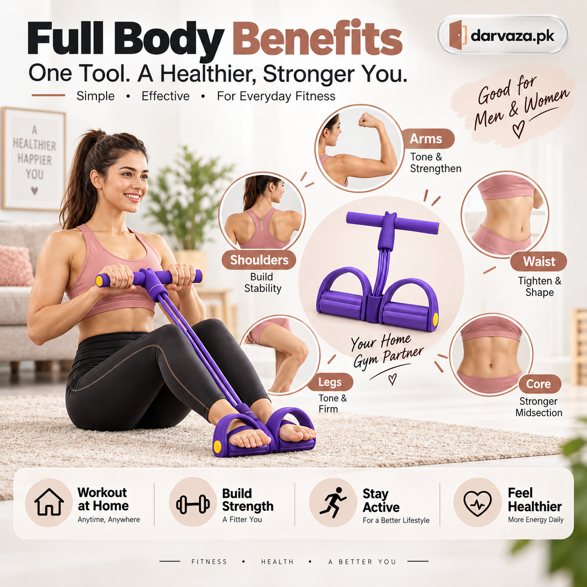 4 Tube Heavy Duty Tummy Trimmer & Pedal Puller Fitness Exercise tool