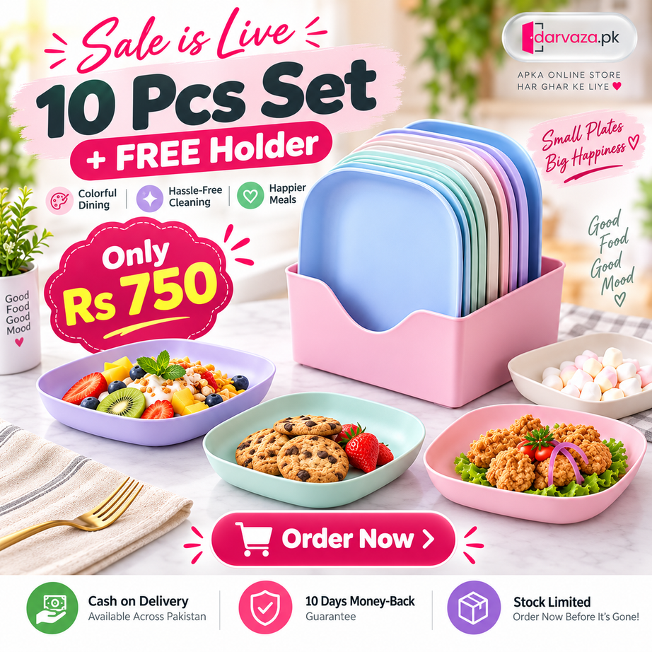 10pcs Plastic Reusable Food Plates Set with Free Stand Ideal for Snacks and Breakfast