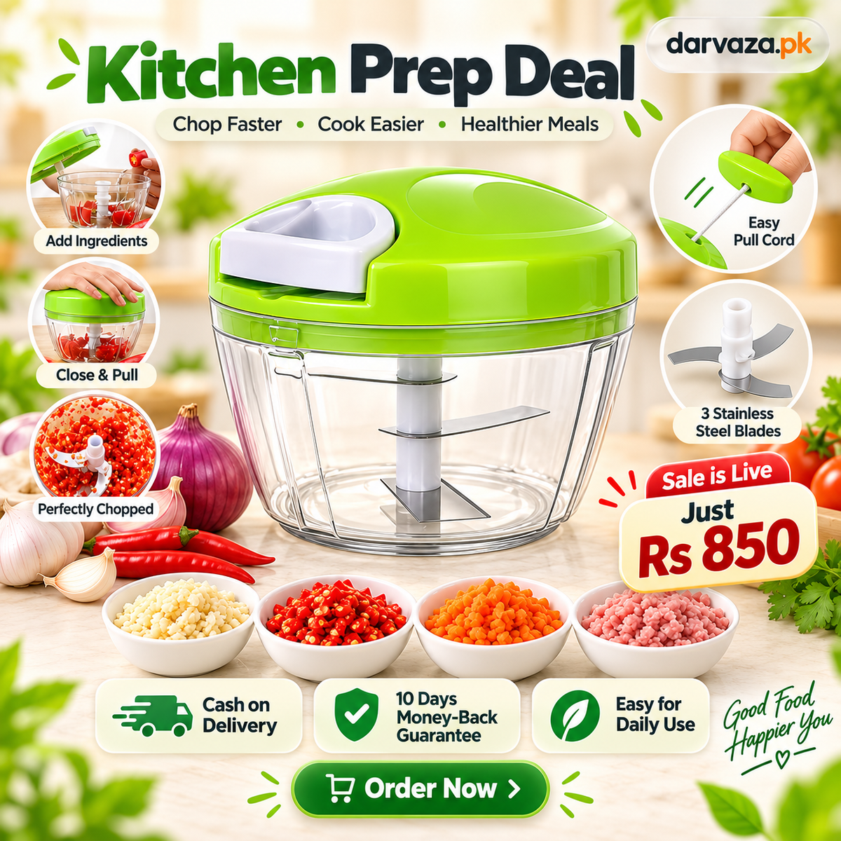 3 Blade Multi-Functional Manual Food & Spin Cutter