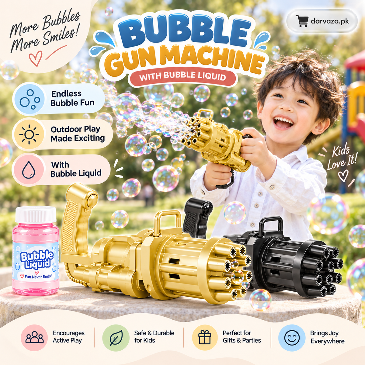 Buy 1 Get 1 FREE  Kids Bubble Gun with Bubble Liquid