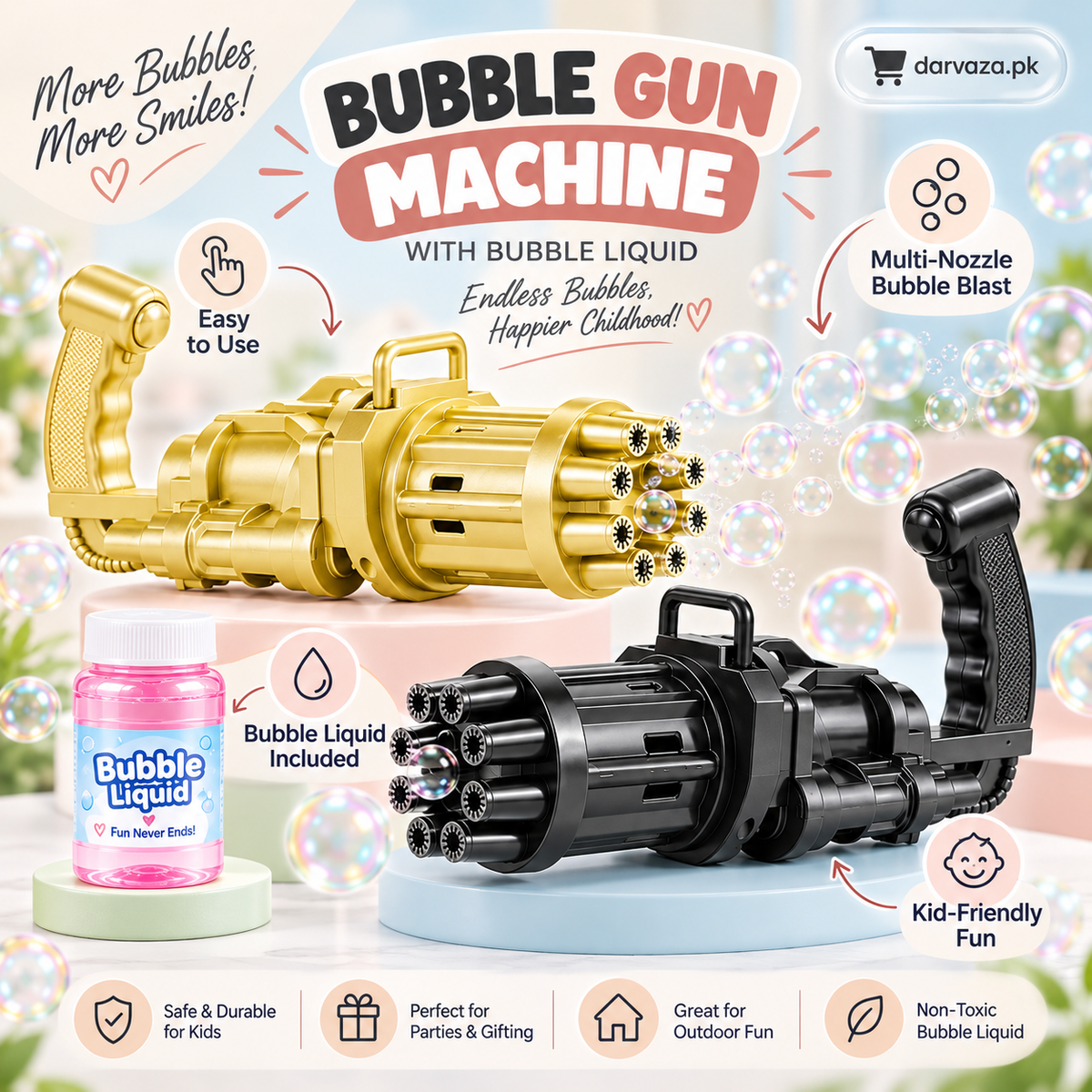 Buy 1 Get 1 FREE  Kids Bubble Gun with Bubble Liquid