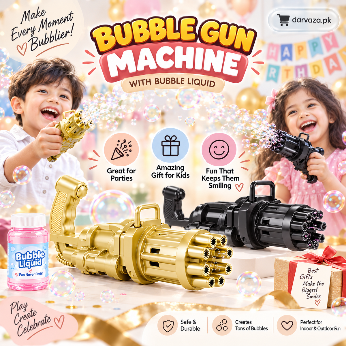 Buy 1 Get 1 FREE  Kids Bubble Gun with Bubble Liquid