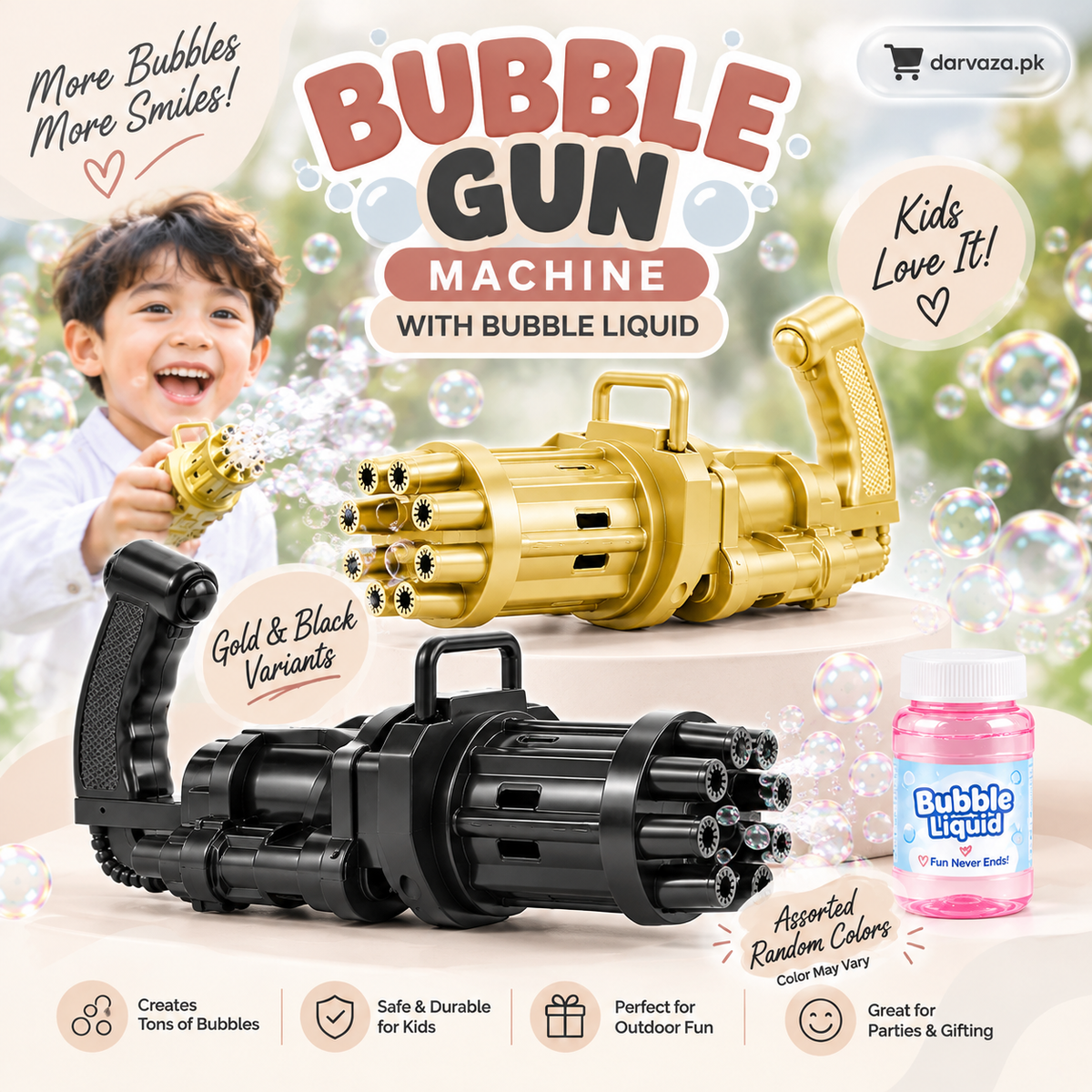 Buy 1 Get 1 FREE  Kids Bubble Gun with Bubble Liquid