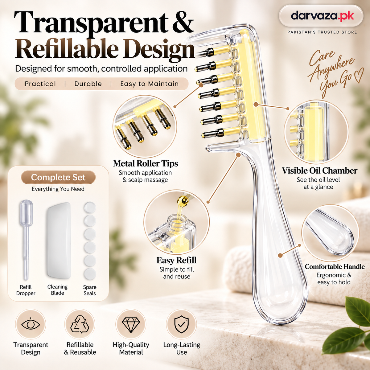 2-in-1 Transparent Refillable Hair Oil Applicator & Scalp Massager