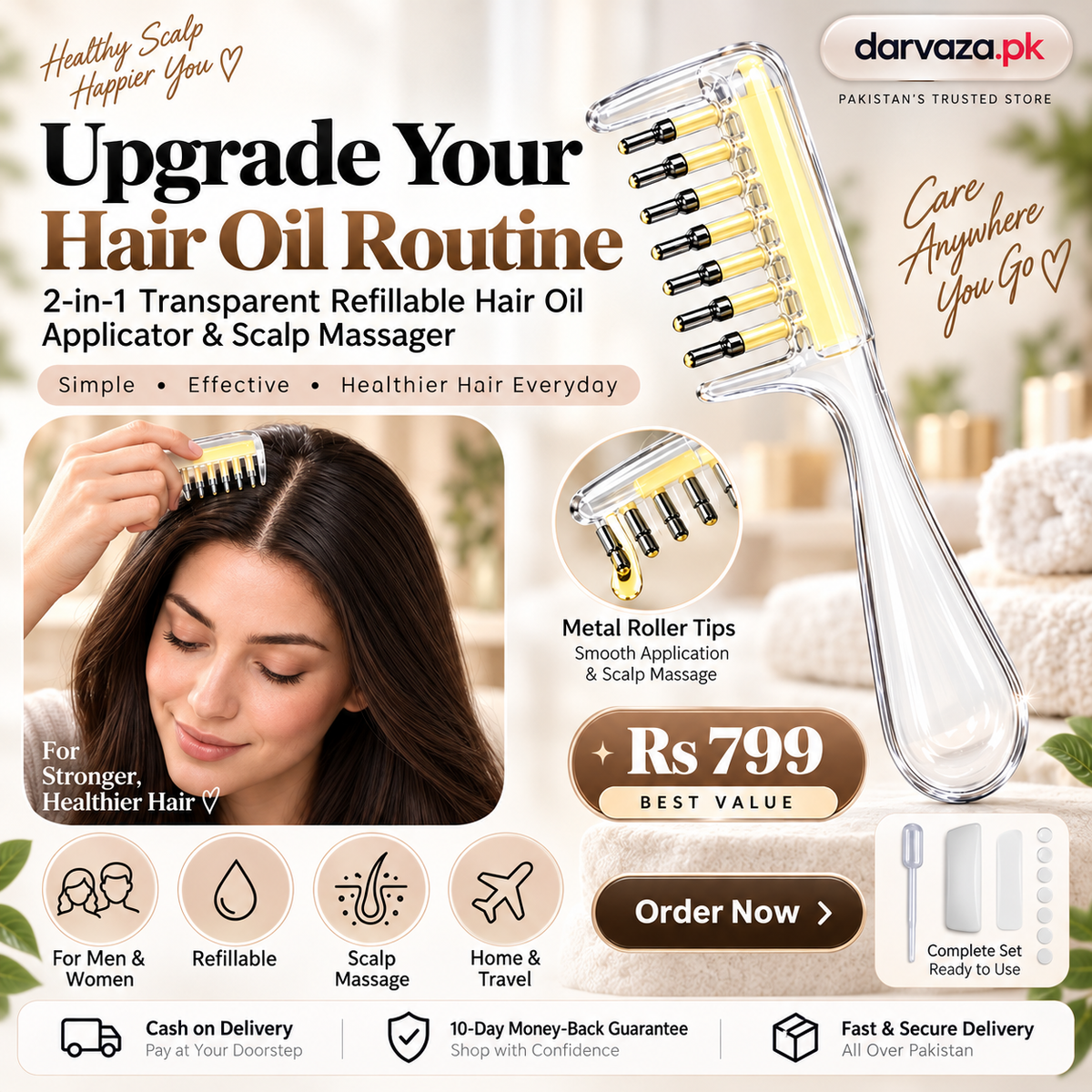 2-in-1 Transparent Refillable Hair Oil Applicator & Scalp Massager
