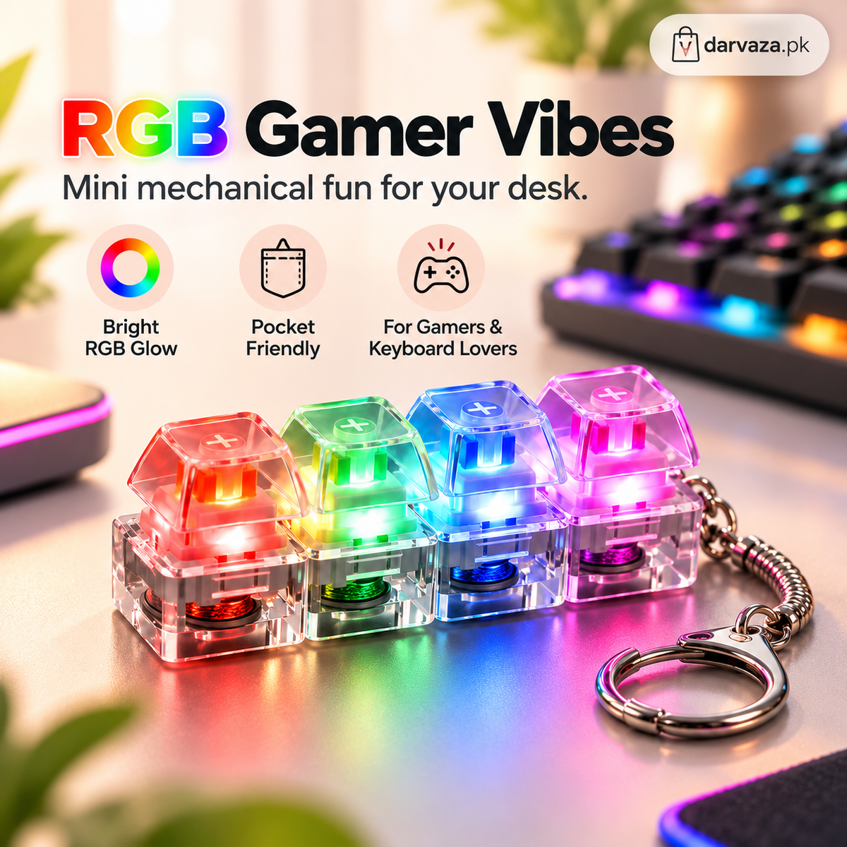 Buy 1 Get 1 FREE 4 Key Mechanical Keyboard Fidget Keychain