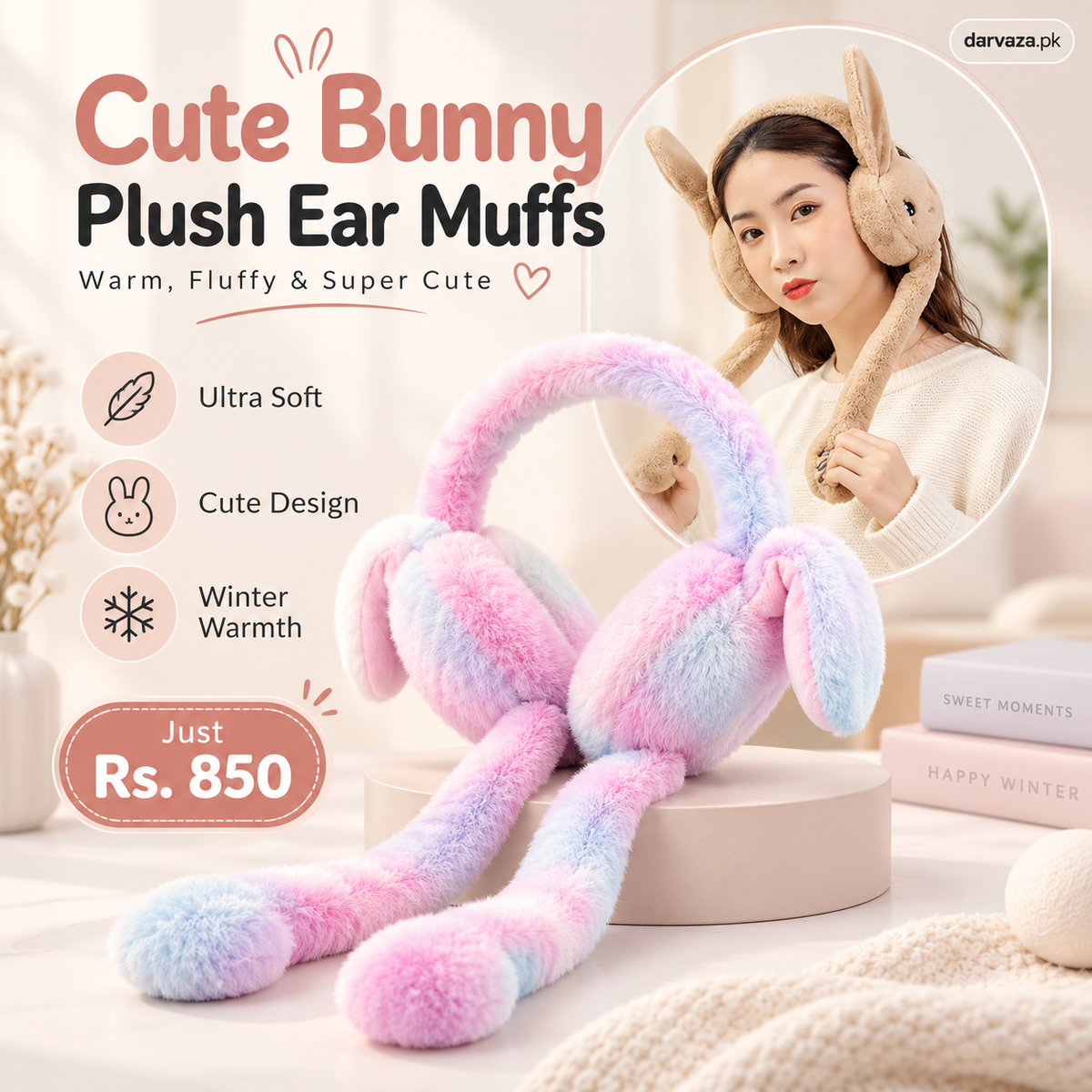 Cute Bunny Plush Ear Muffs Warm & Fluffy Rabbit Ear Covers