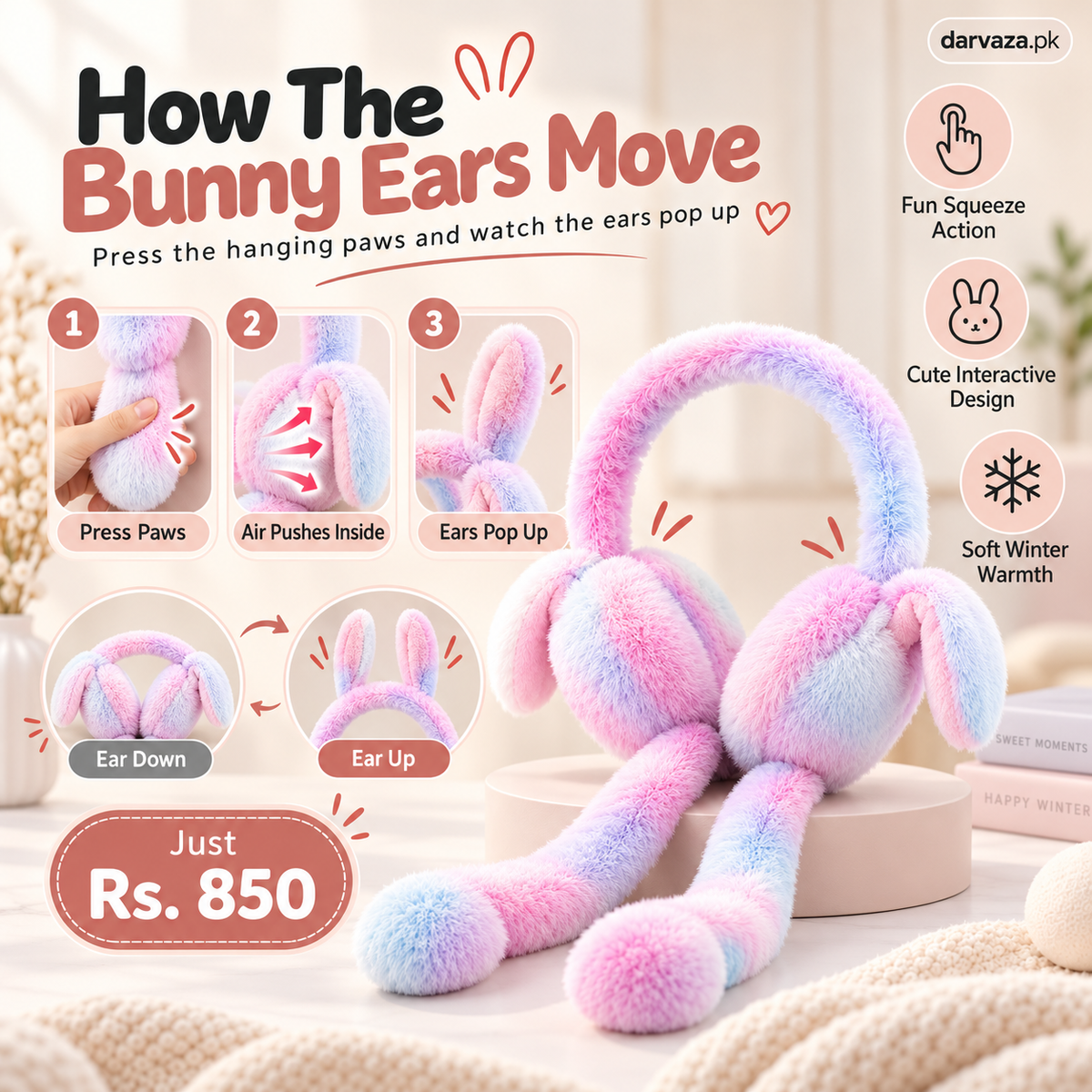 Cute Bunny Plush Ear Muffs Warm & Fluffy Rabbit Ear Covers