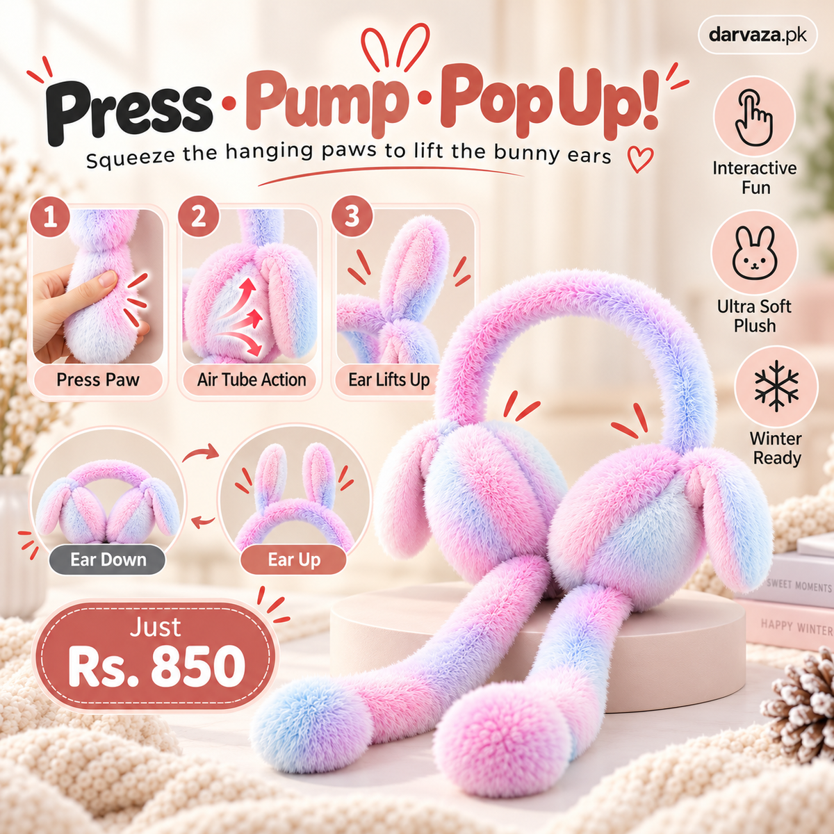 Cute Bunny Plush Ear Muffs Warm & Fluffy Rabbit Ear Covers