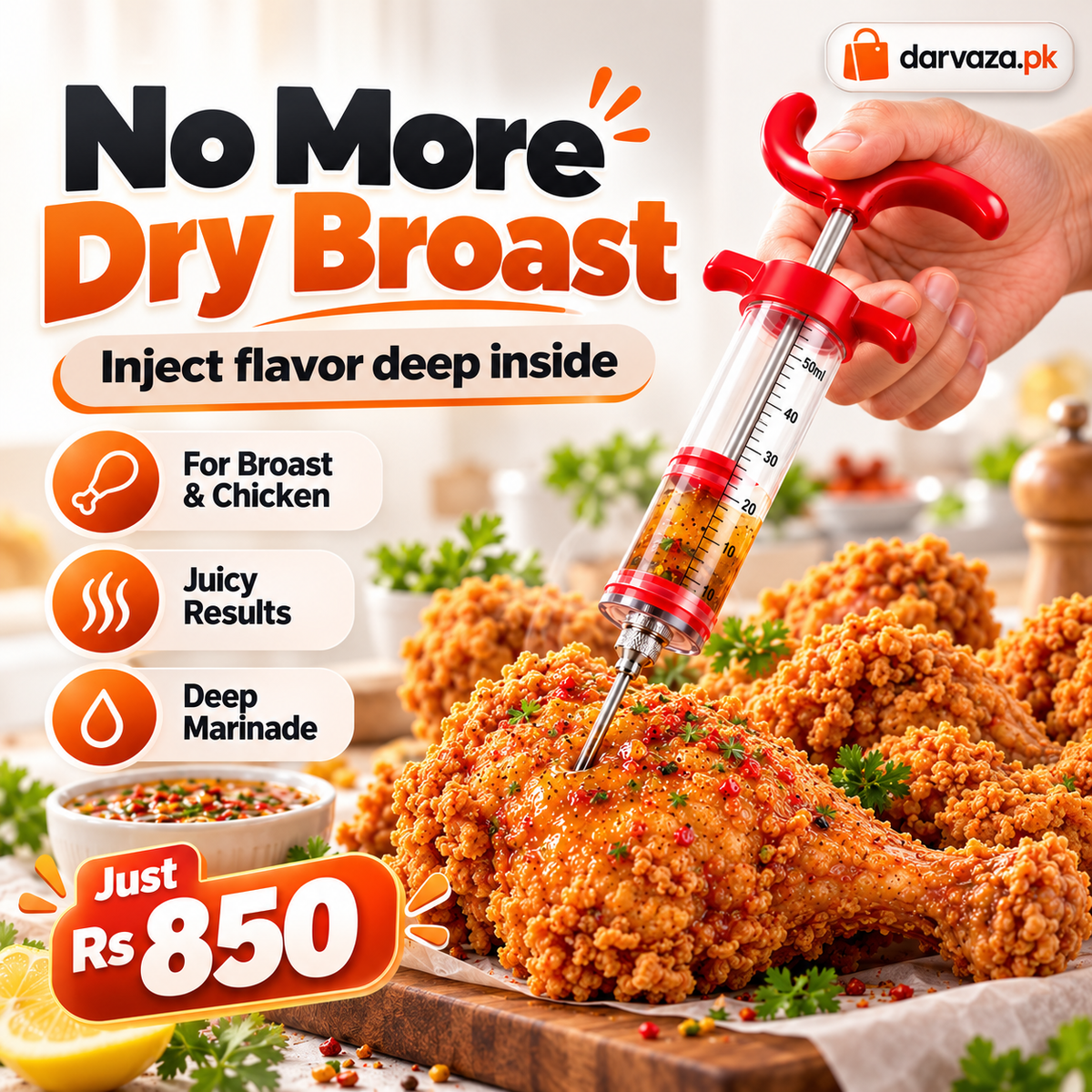 Stainless Steel Meat Injector BBQ Marinade Injector & Flavor Seasoning Needle for Meat, Chicken & Grilling