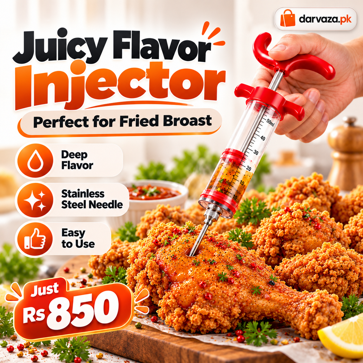 Stainless Steel Meat Injector BBQ Marinade Injector & Flavor Seasoning Needle for Meat, Chicken & Grilling