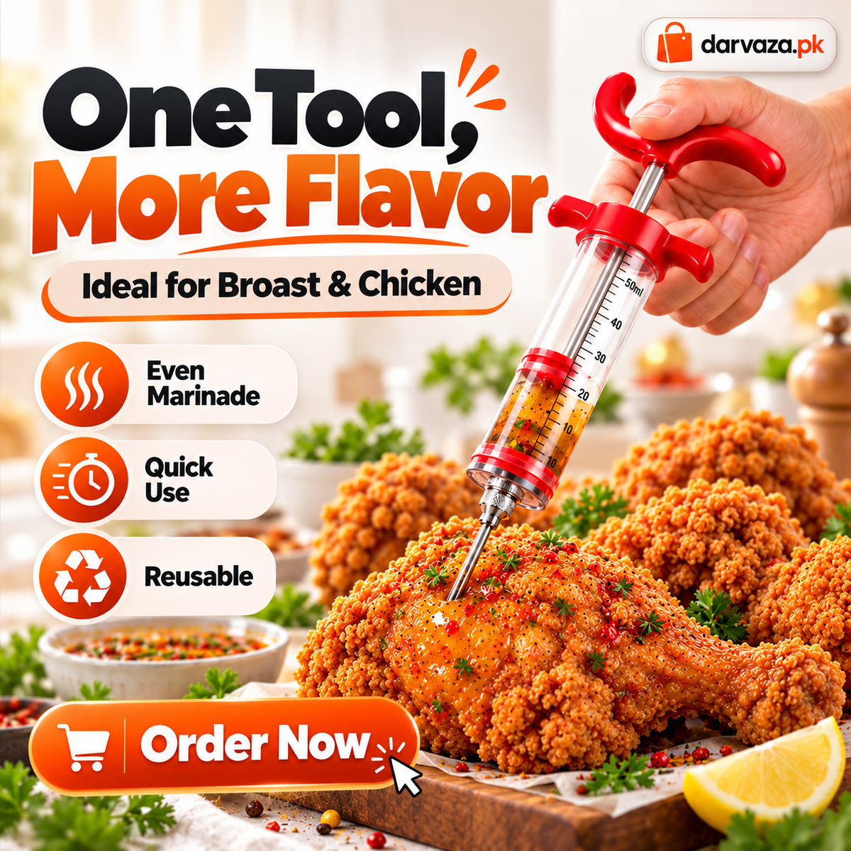 Stainless Steel Meat Injector BBQ Marinade Injector & Flavor Seasoning Needle for Meat, Chicken & Grilling
