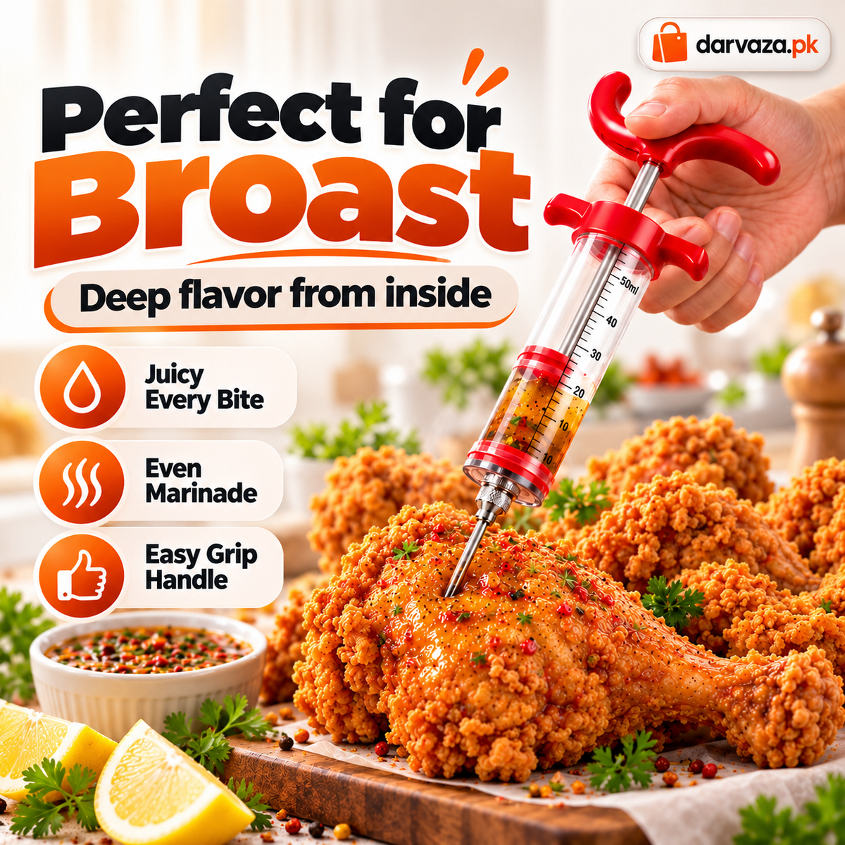 Stainless Steel Meat Injector BBQ Marinade Injector & Flavor Seasoning Needle for Meat, Chicken & Grilling