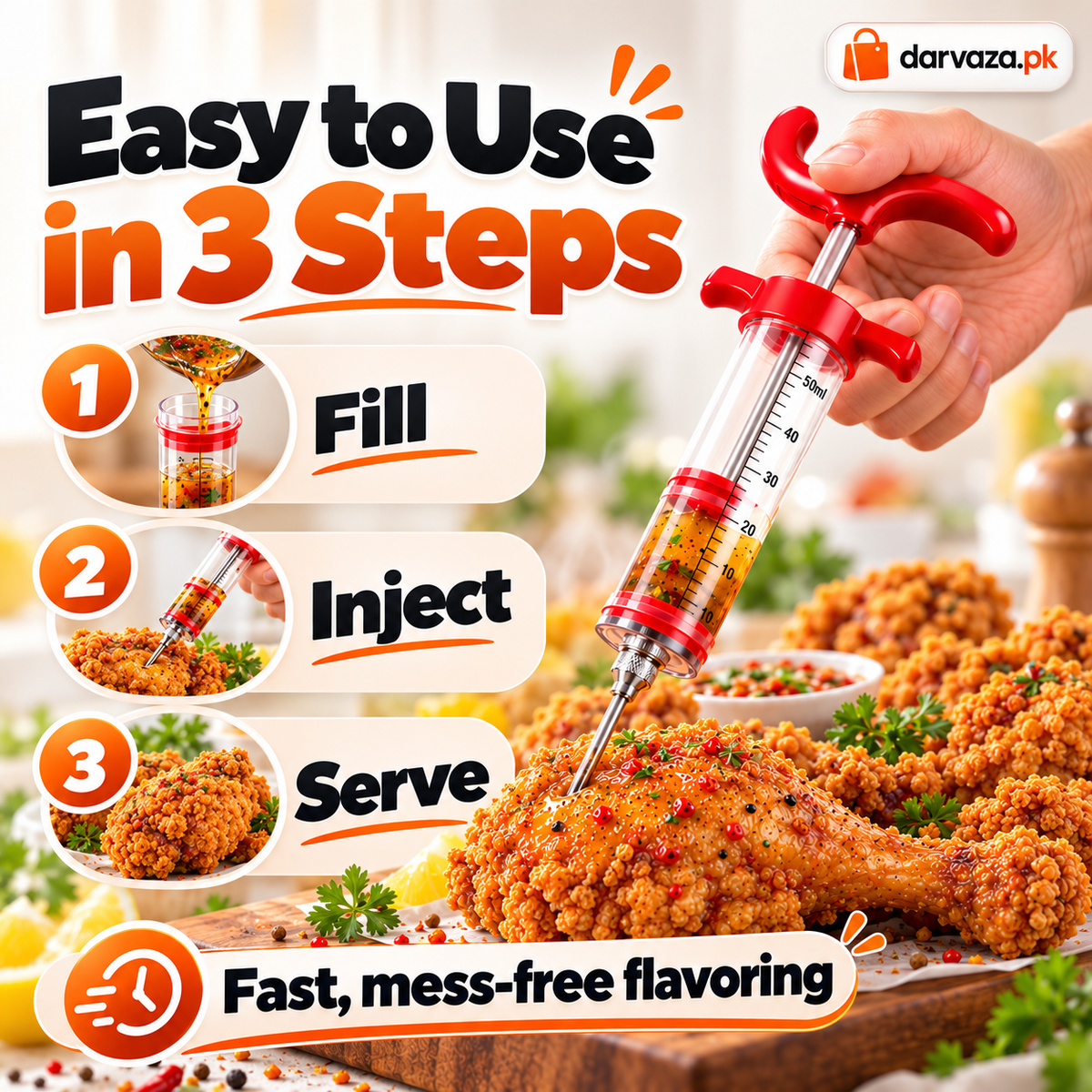 Stainless Steel Meat Injector BBQ Marinade Injector & Flavor Seasoning Needle for Meat, Chicken & Grilling