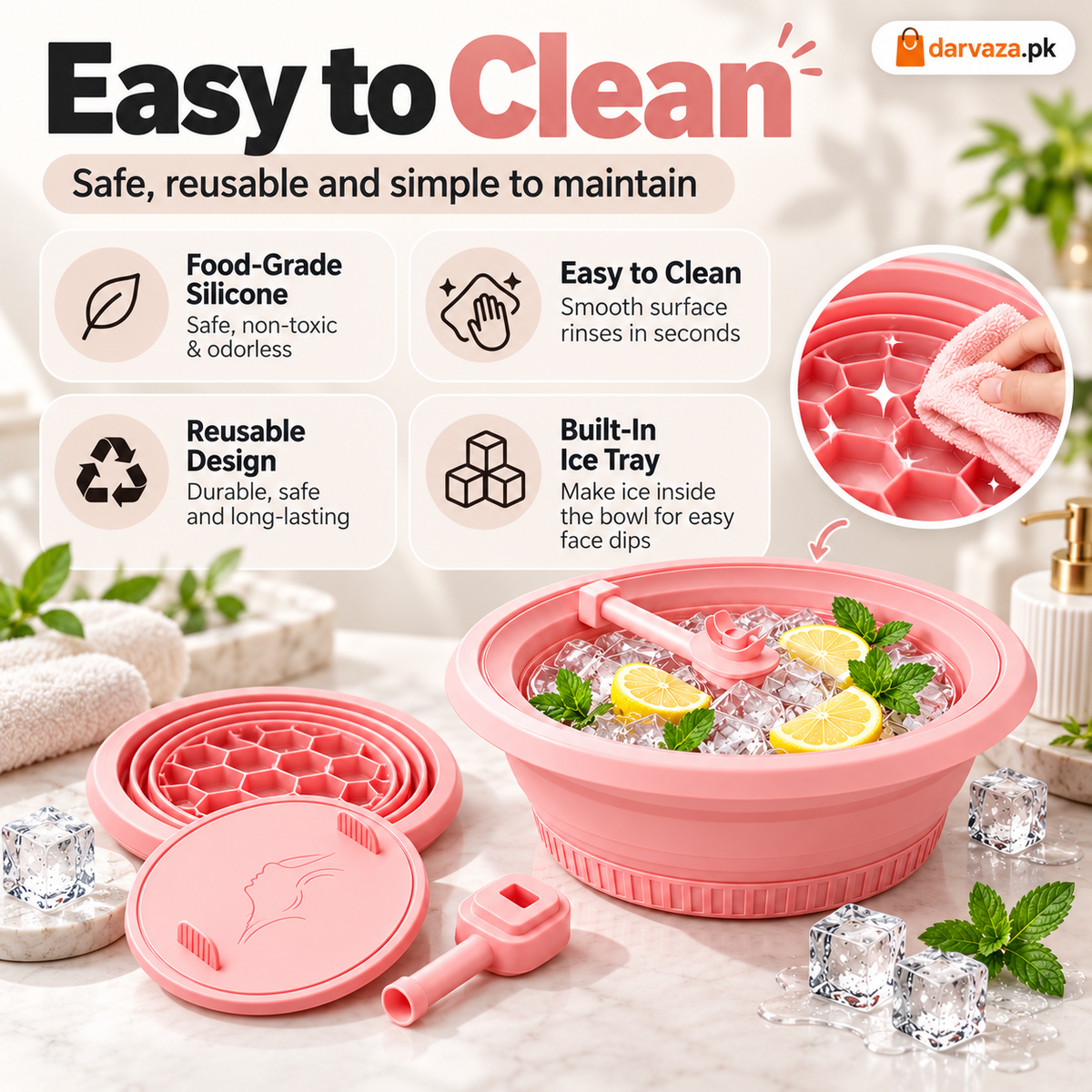Foldable Silicone Ice Bath Bowl for Face