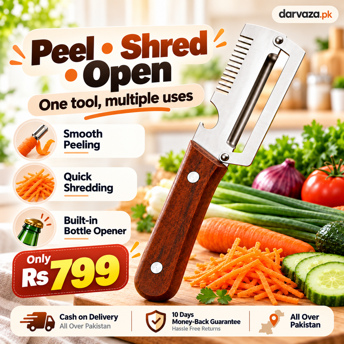 3-in-1 Vegetable Peeler, Shredder and Bottle Opener