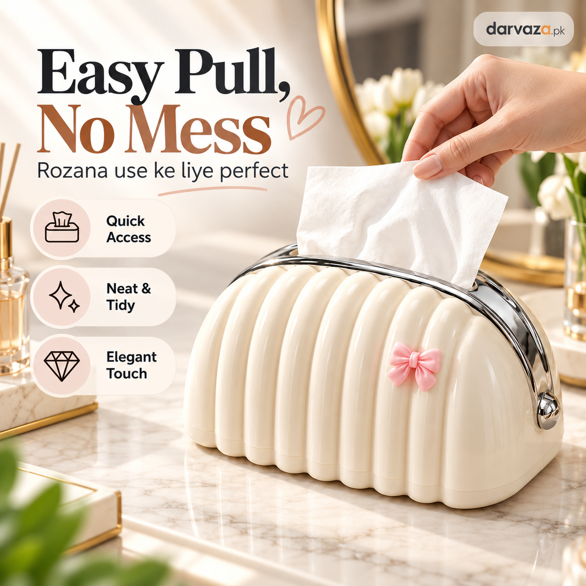 Luxury Shell Tissue Box Holder Elegant Desktop Organizer