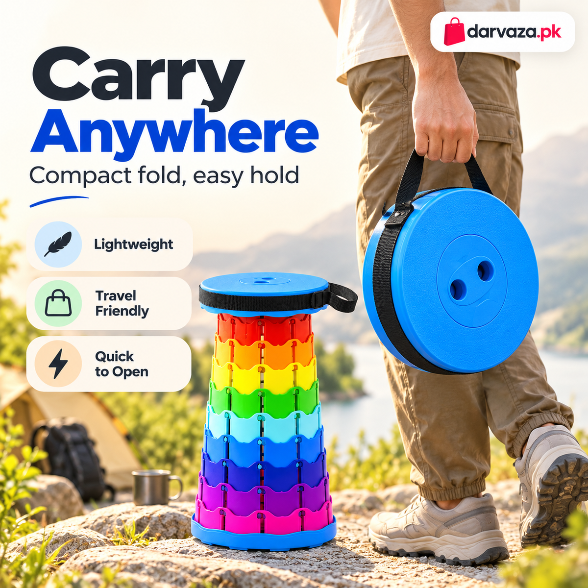 Portable Retractable Folding Stool Collapsible Travel and Camping Chair