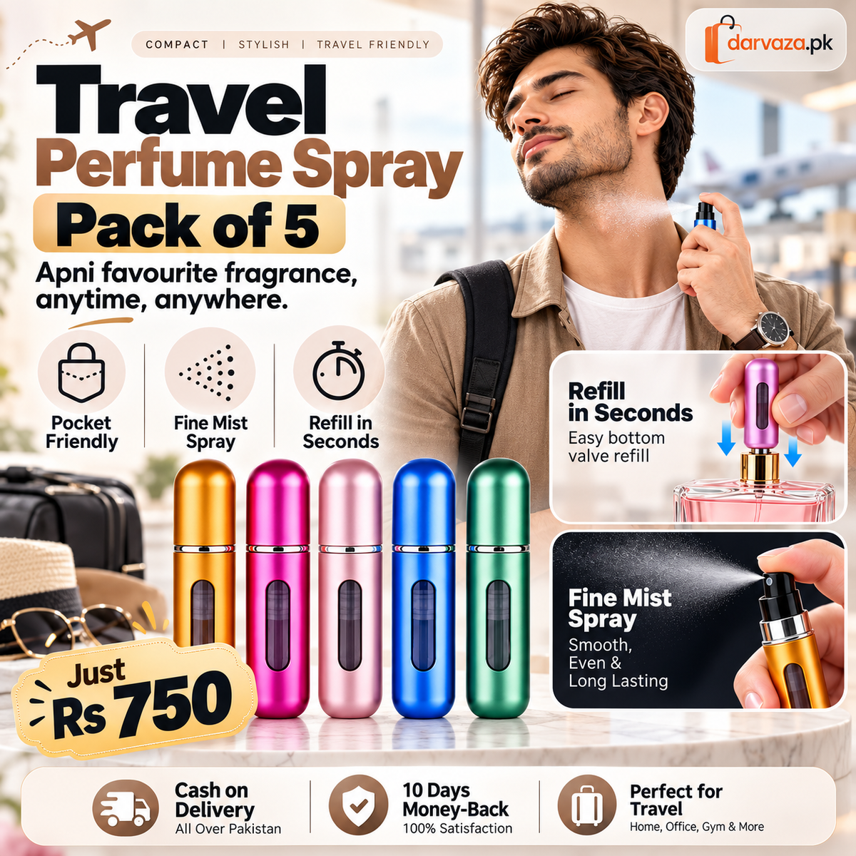 Mini Refillable Perfume Atomizer Pack of 5
