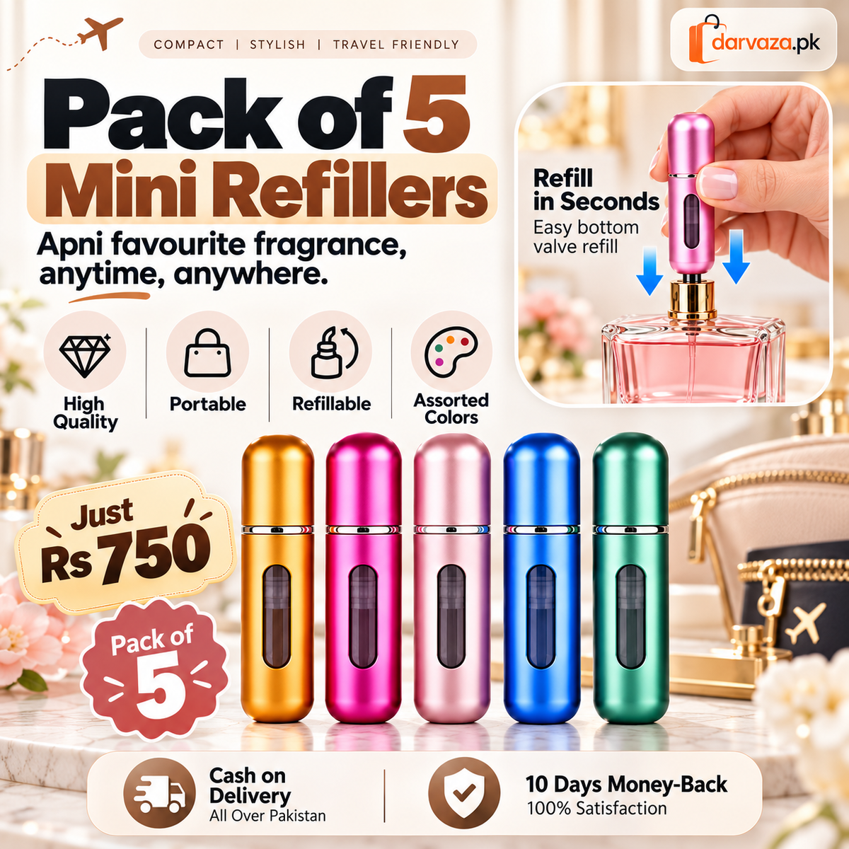 Mini Refillable Perfume Atomizer Pack of 5