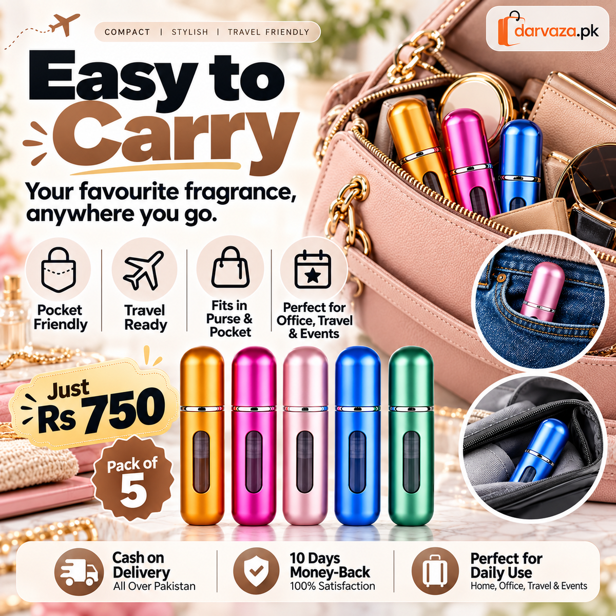 Mini Refillable Perfume Atomizer Pack of 5