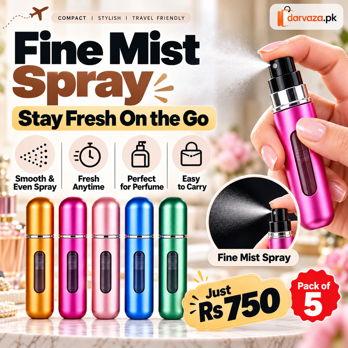 Mini Refillable Perfume Atomizer Pack of 5
