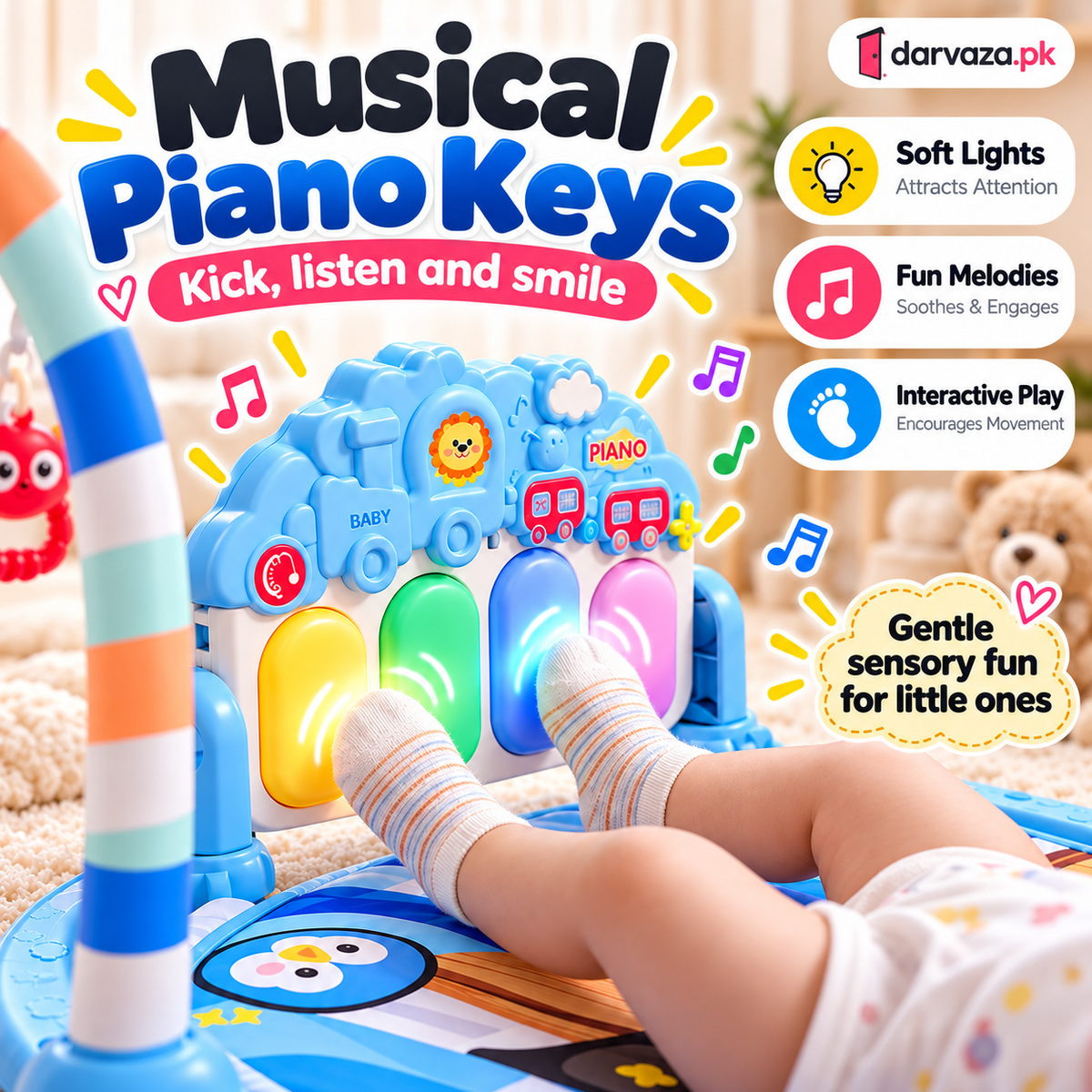 Baby Fitness Piano Gym Musical Play Mat with Hanging Toys