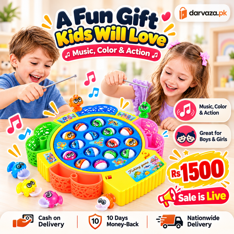 Electric Musical Fishing Toy Game 15 Fish Rotating Set for Kids