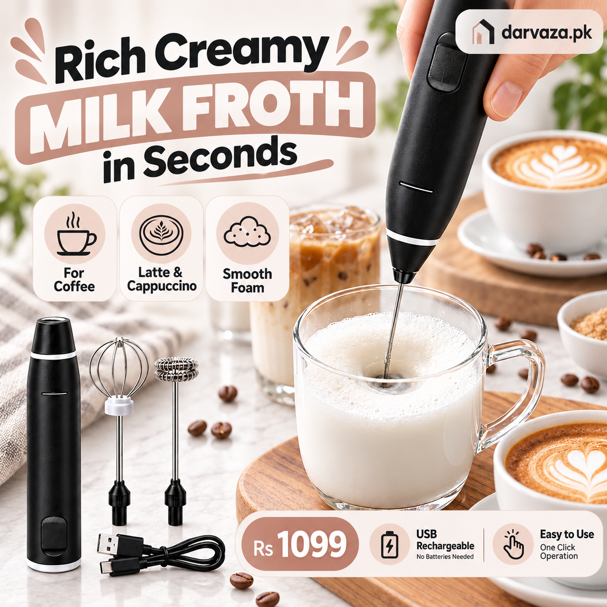 2-in-1 Electric Coffee Beater and Milk Frother