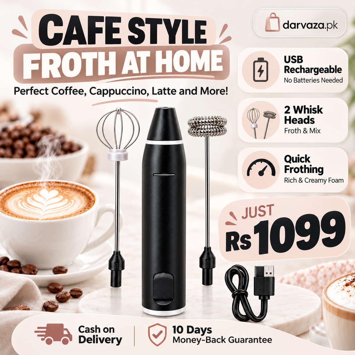 2-in-1 Electric Coffee Beater and Milk Frother