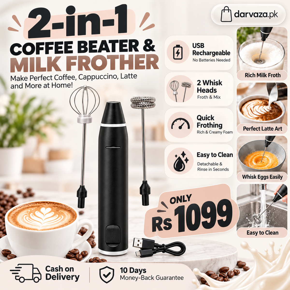 2-in-1 Electric Coffee Beater and Milk Frother