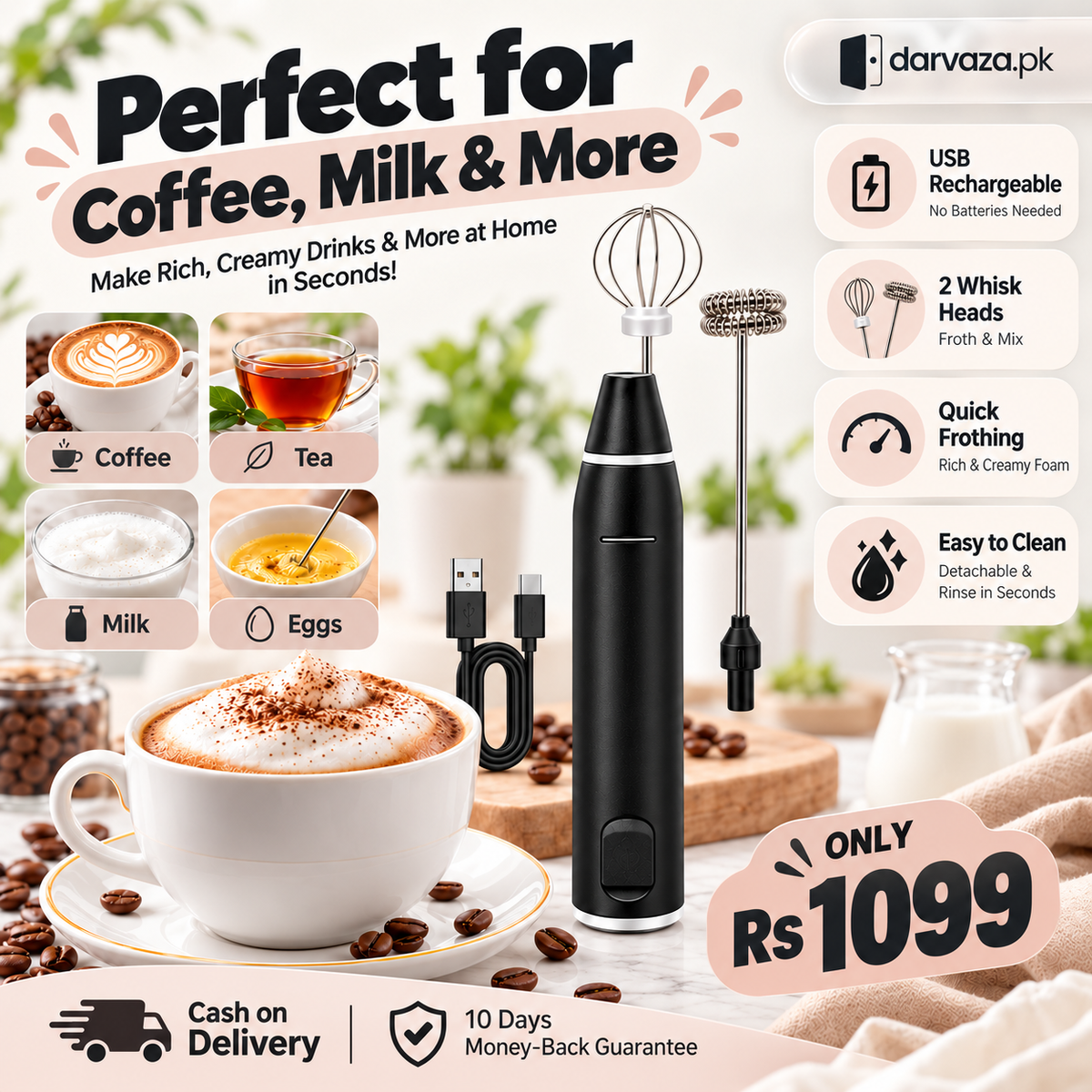 2-in-1 Electric Coffee Beater and Milk Frother