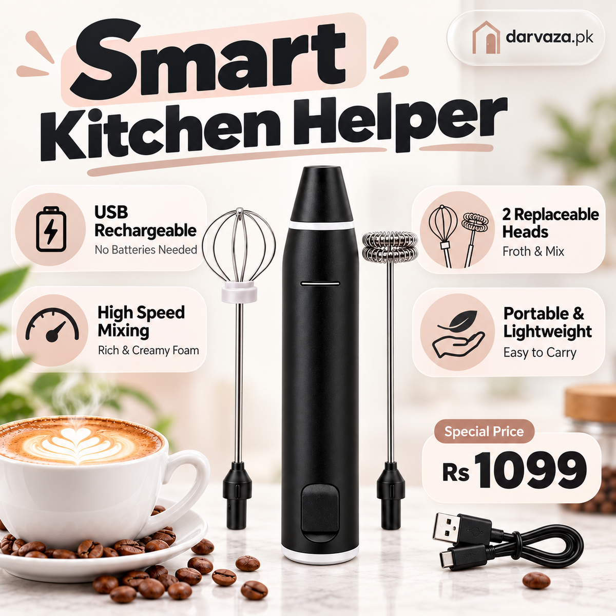 2-in-1 Electric Coffee Beater and Milk Frother