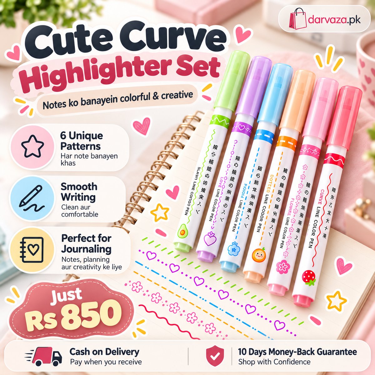 6-Piece Curve Line Highlighter Pen Set