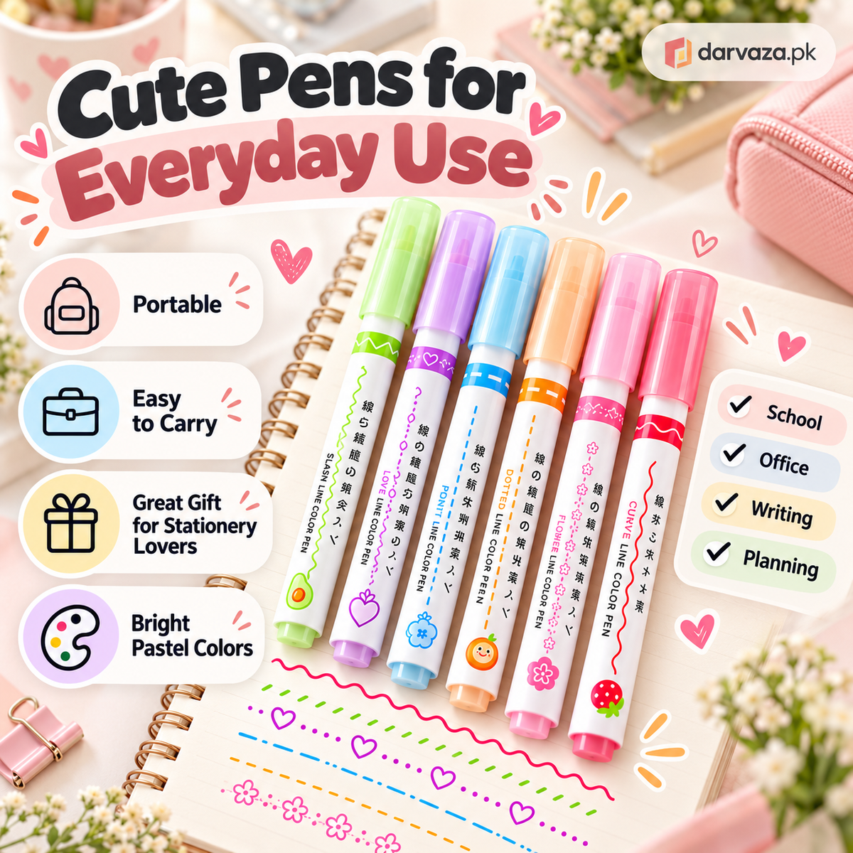 6-Piece Curve Line Highlighter Pen Set