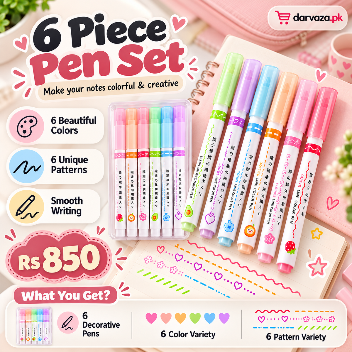 6-Piece Curve Line Highlighter Pen Set