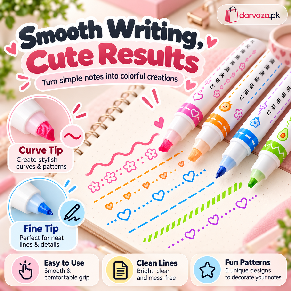 6-Piece Curve Line Highlighter Pen Set