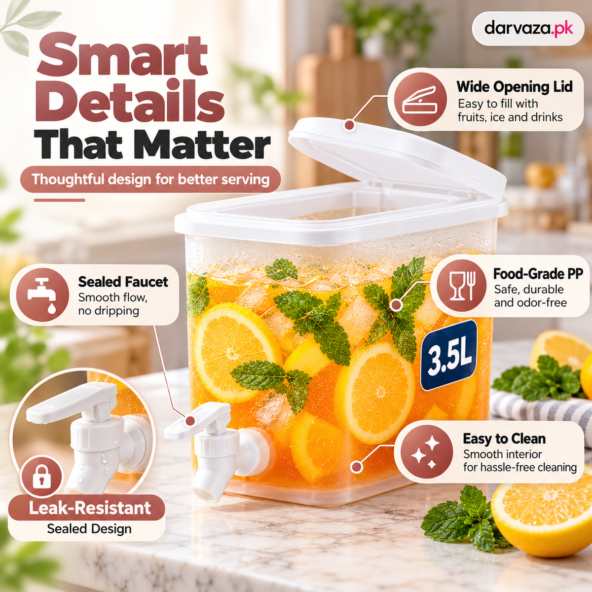 3.5L Refrigerator Juice Dispenser Fresh Drinks Anytime Anywhere