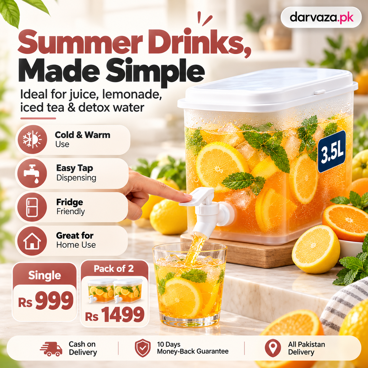 3.5L Refrigerator Juice Dispenser Fresh Drinks Anytime Anywhere