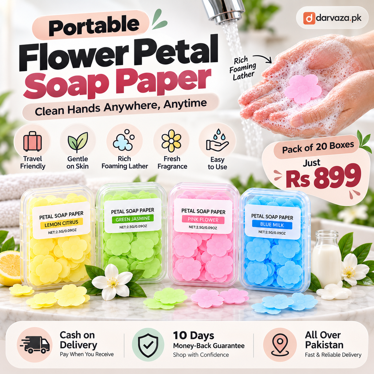 Pack of 20 Portable Flower Soap Paper Boxes