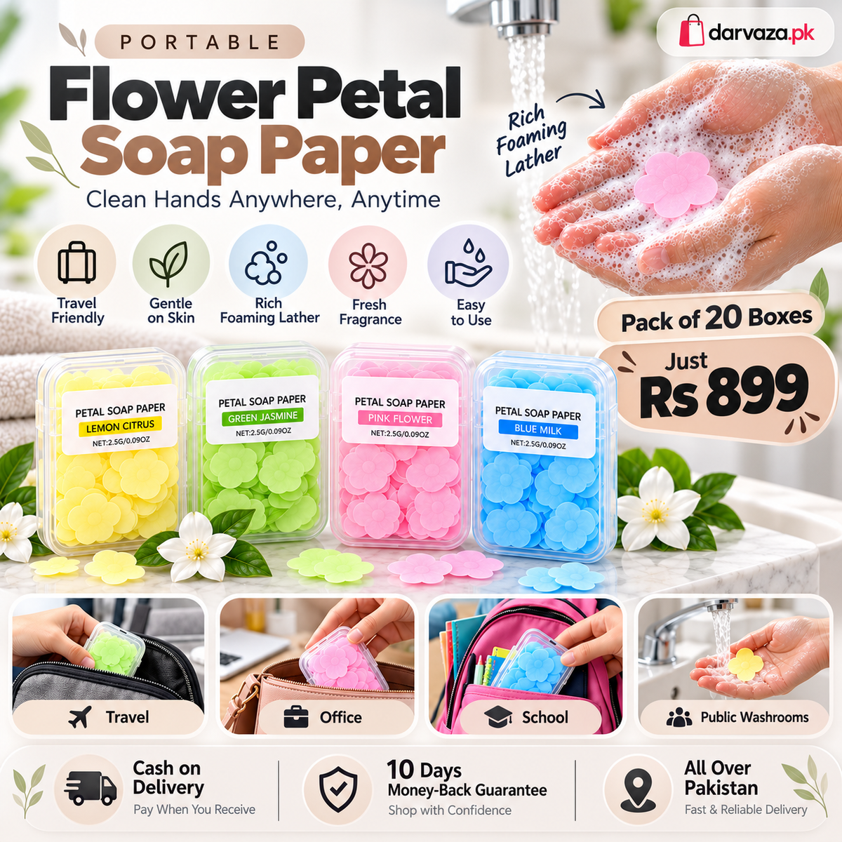 Pack of 20 Portable Flower Soap Paper Boxes