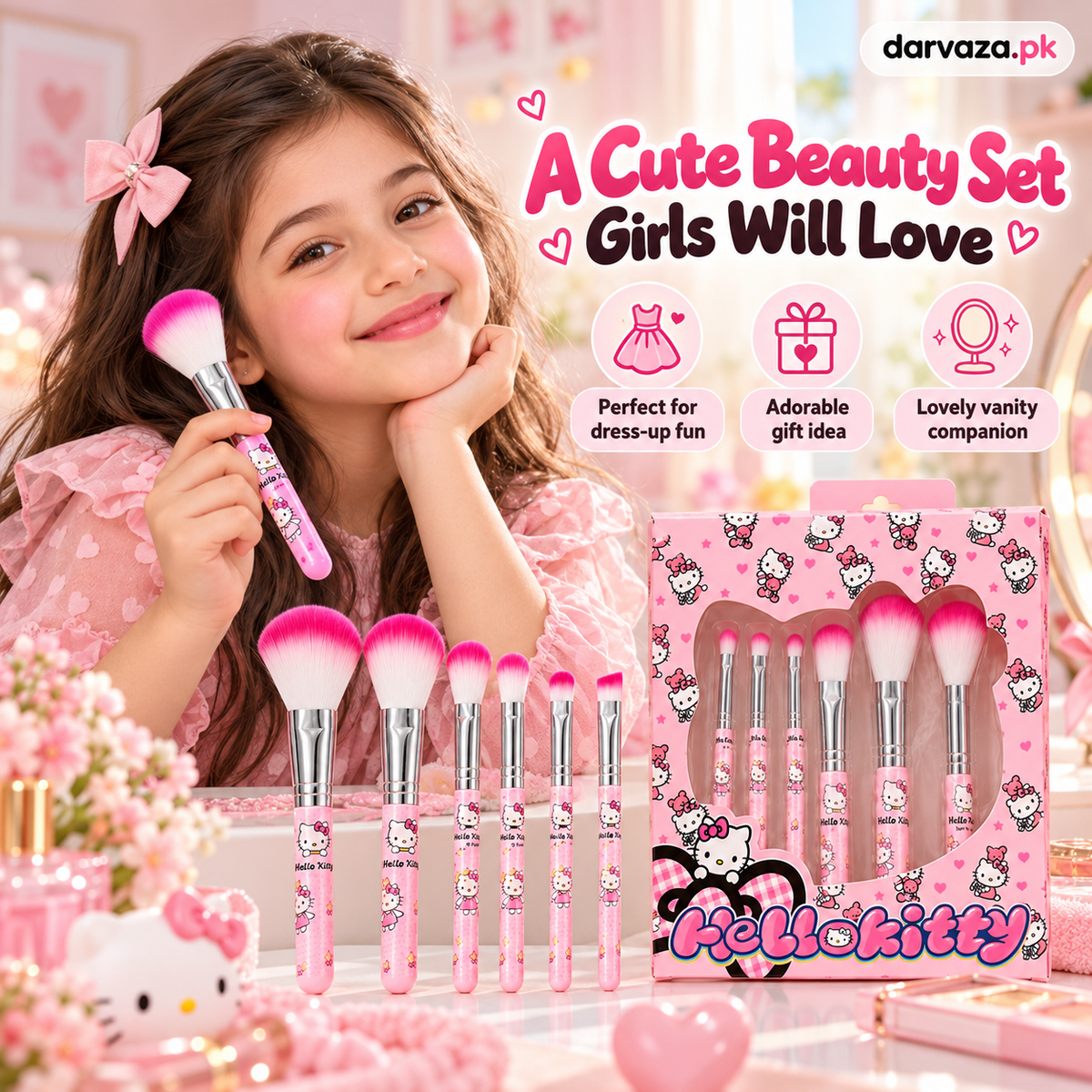 Hello Kitty 6 PCS Makeup Brush Set – Soft and Fluffy Beauty Brushes