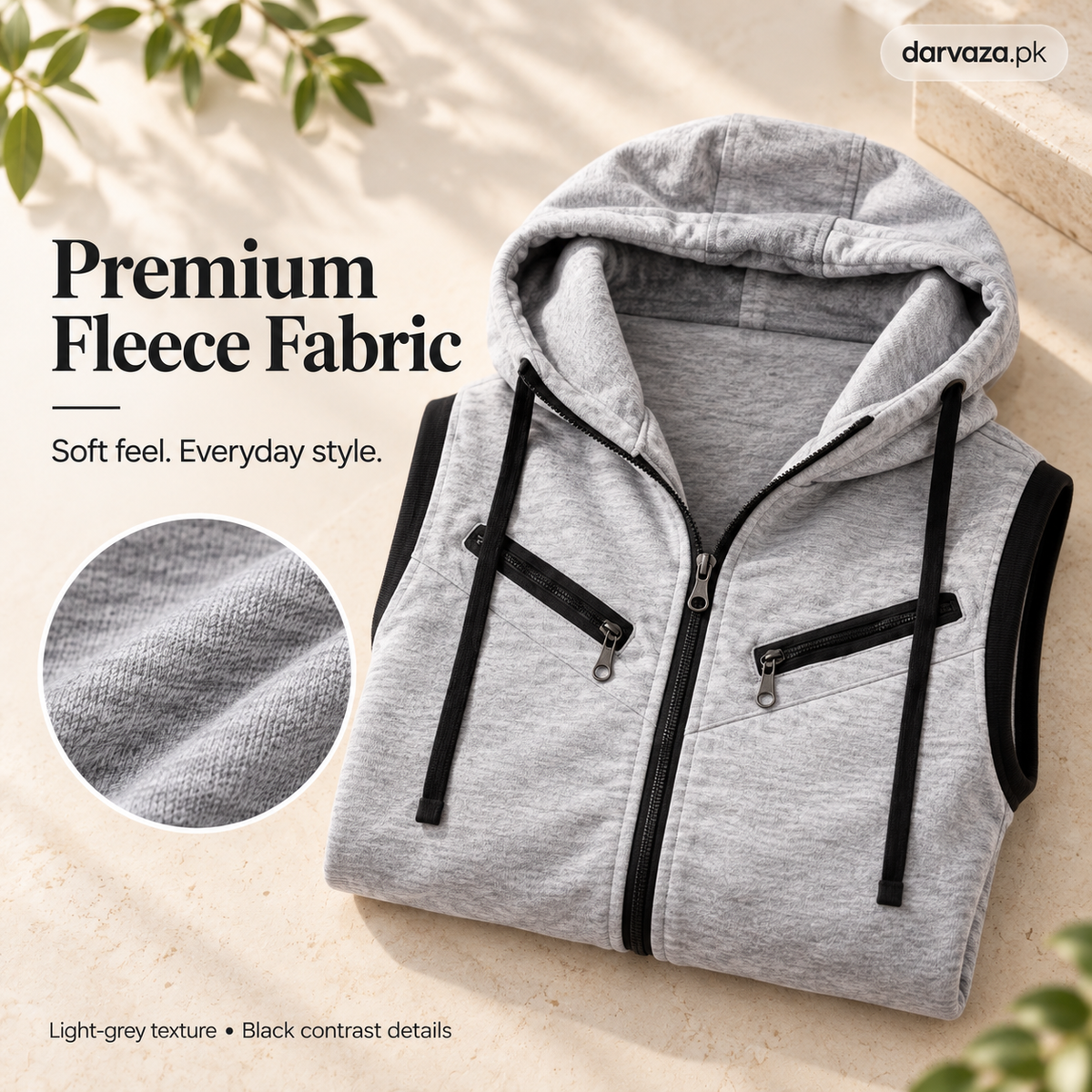 Sleeveless Zipper Hoodie in Gray in Just Rs 999