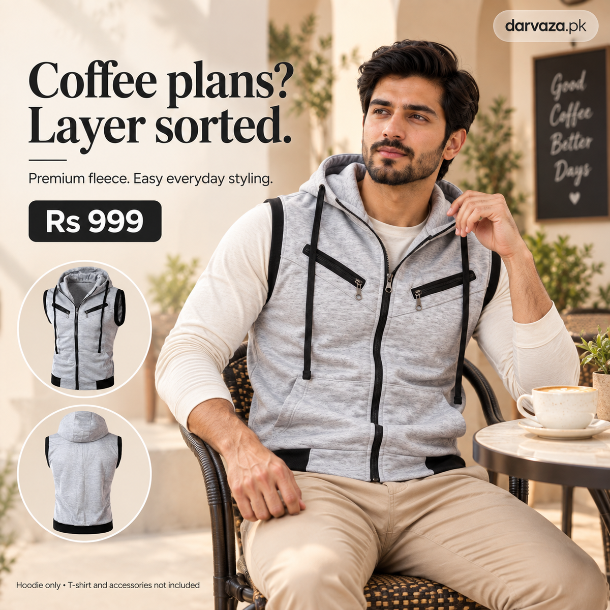 Sleeveless Zipper Hoodie in Gray in Just Rs 999