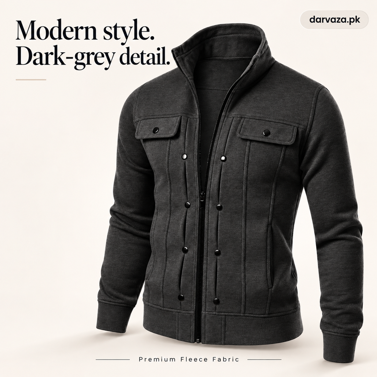 Dark Charcoal Modern Style Zipper Jacket For Men
