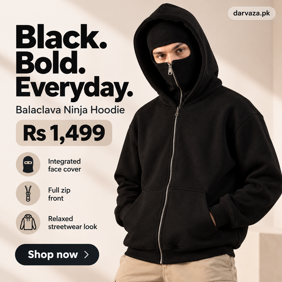 Balaclava Ninja Hoodie in Black