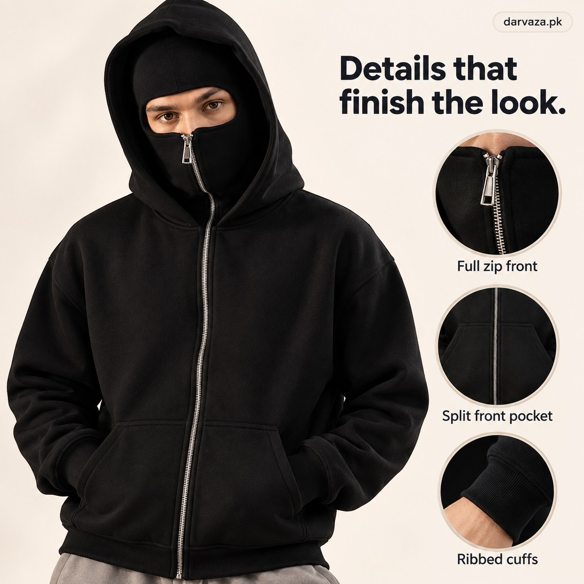 Balaclava Ninja Hoodie in Black